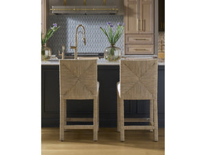 Universal Furniture Abaca Counter Chair - Stylish Coastal Seat With Natural Fiber & Modern Stainless Steel Footplate Dockside Natural Tan Oak  U533602-universal