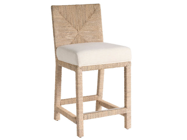 Universal Furniture Abaca Counter Chair - Stylish Coastal Seat With Natural Fiber & Modern Stainless Steel Footplate Dockside Natural Tan Oak  U533602-universal