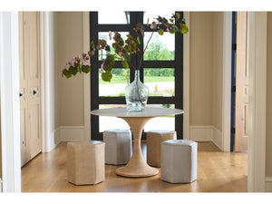 Universal Furniture Oasis Round Dining Table - 44" Travertine Beige Stone Top With Hourglass Abaca Base For Coastal Elegance Natual And Travertine  U533655-universal