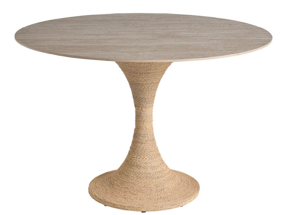 Universal Furniture Oasis Round Dining Table - 44" Travertine Beige Stone Top With Hourglass Abaca Base For Coastal Elegance Natual And Travertine  U533655-universal
