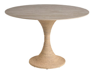 Universal Furniture Oasis Round Dining Table - 44" Travertine Beige Stone Top With Hourglass Abaca Base For Coastal Elegance Natual And Travertine  U533655-universal