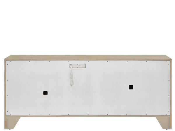 Universal Furniture Oasis Credenza: Stylish Dockside Oak With Wave-patterned Doors For Coastal Dining & Media Storage Dockside Tan  U533967-universal