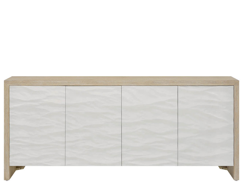 Universal Furniture Oasis Credenza: Stylish Dockside Oak With Wave-patterned Doors For Coastal Dining & Media Storage Dockside Tan  U533967-universal