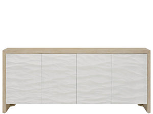 Universal Furniture Oasis Credenza: Stylish Dockside Oak With Wave-patterned Doors For Coastal Dining & Media Storage Dockside Tan  U533967-universal