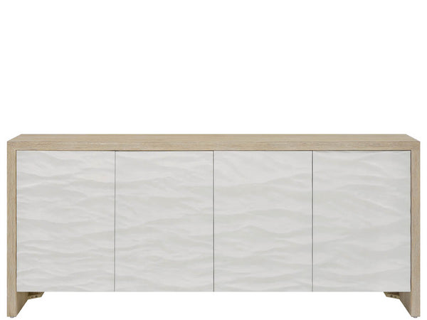Universal Furniture Oasis Credenza: Stylish Dockside Oak With Wave-patterned Doors For Coastal Dining & Media Storage Dockside Tan  U533967-universal