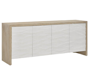 Universal Furniture Oasis Credenza: Stylish Dockside Oak With Wave-patterned Doors For Coastal Dining & Media Storage Dockside Tan  U533967-universal
