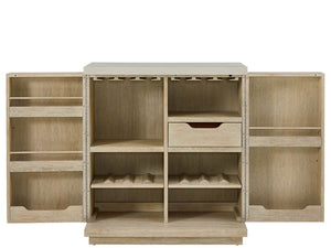 Universal Furniture Dockside Bar Cabinet - Stylish 38-inch Warm Oak Design With White Quartz Top, Wine Storage & Glass Racks Dockside Natural Tan Oak  U533690-universal