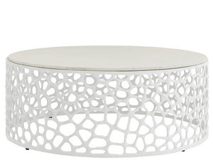 Universal Furniture Coral Cocktail Table - Sleek Modern Design With Sculptural Metal Base And Striking Stone Top Elegance White  U533801-universal