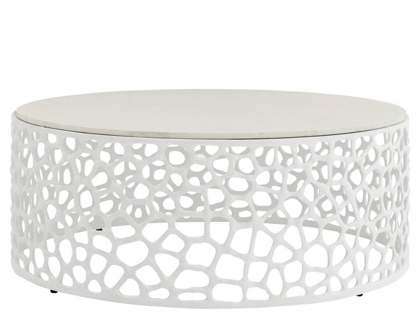 Universal Furniture Coral Cocktail Table - Sleek Modern Design With Sculptural Metal Base And Striking Stone Top Elegance White  U533801-universal