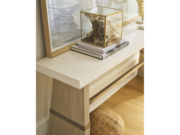 Universal Furniture Dockside Console Table - Coastal Sophistication With White Concrete Top & Warm Oak Legs, 64" Long Dockside Tan  U533803-universal