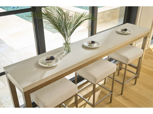 Universal Furniture Oasis Console With Stools - 82-inch Antique Nickel Design, White Quartz Top & Nomad Snow Upholstery Antique Nickel 92% Polyester,8% Linen U533816-universal