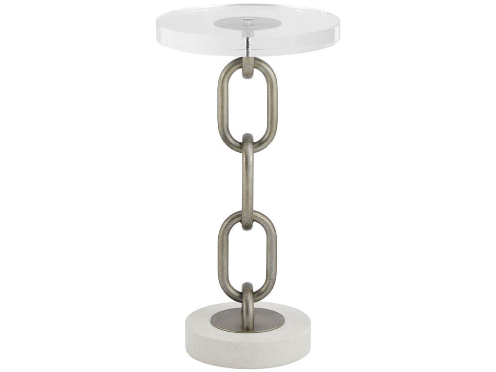 Universal Furniture Link Accent Table - Unique 12-inch Acrylic Top With Chain Links & Quartz Bases For Coastal Charm White And Gray  U533817-universal