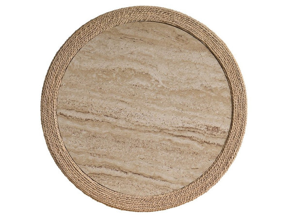 Universal Furniture Abaca Side Table With Travertine Beige Top, Natural Fiber Wrap, And Convenient Storage Shelf Natural Tan  U533820-universal