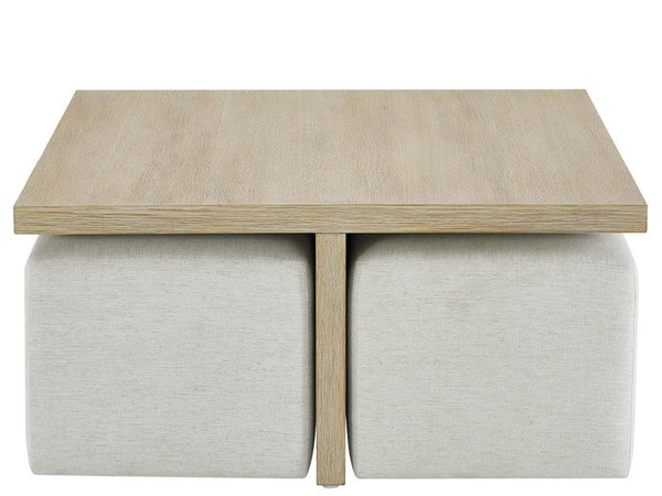 Universal Furniture Dockside Cocktail Table With 4 Ottomans - Stylish 38-inch Square Design For Coastal Living Essentials Dockside Tan  U533828-universal