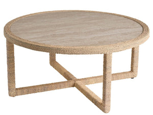 Universal Furniture Abaca Cocktail Table - 40-inch Round Natural Fiber With Elegant Travertine Beige Stone Top Design   U533831-universal