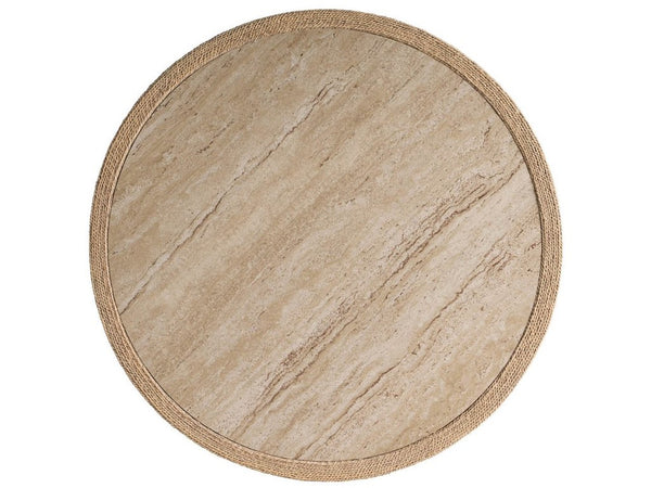 Universal Furniture Abaca Cocktail Table - 40-inch Round Natural Fiber With Elegant Travertine Beige Stone Top Design   U533831-universal