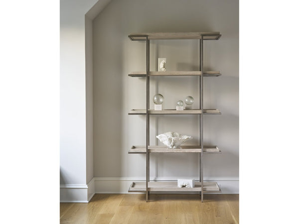 Universal Furniture Dockside Etagere - 84-inch Height Oak & Aged Pewter Industrial Coastal Display Shelf For Your Home Dockside Tan  U533851-universal