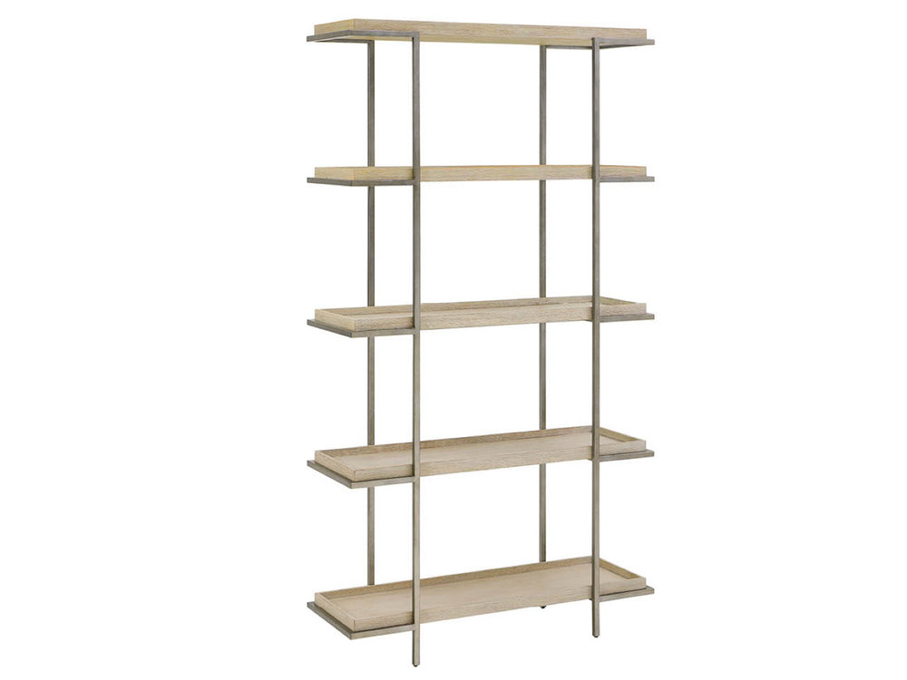 Universal Furniture Dockside Etagere - 84-inch Height Oak & Aged Pewter Industrial Coastal Display Shelf For Your Home Dockside Tan  U533851-universal