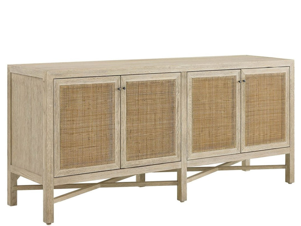 Universal Furniture Dockside Credenza - 76-inch Warm Oak Storage Unit With Natural Weave Panels & Coastal Style Charm Dockside Natural Tan Oak  U533676-universal