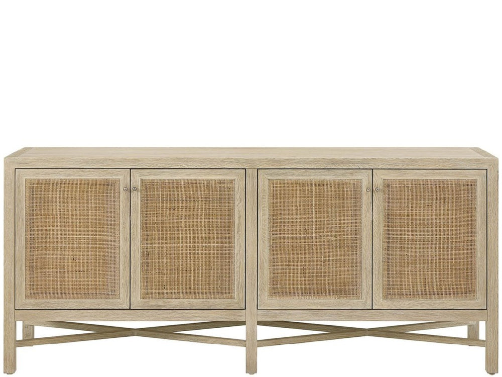 Universal Furniture Dockside Credenza - 76-inch Warm Oak Storage Unit With Natural Weave Panels & Coastal Style Charm Dockside Natural Tan Oak  U533676-universal
