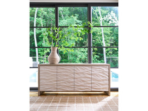 Universal Furniture Oasis Credenza: Stylish Dockside Oak With Wave-patterned Doors For Coastal Dining & Media Storage Dockside Tan  U533967-universal