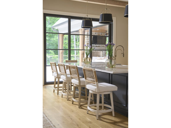 Universal Furniture Dockside Swivel Counter Stool - Stylish Oak Finish With Comfortable Upholstered Seat & Woven Backrest Dockside Natural Tan Oak  U533604-universal