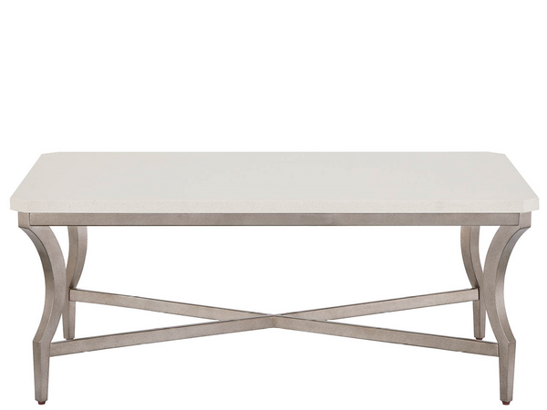 Universal Furniture Birchaven White Quartz Top Coffee Table with Aged Pewter Curved Base for Living Rooms U550801
