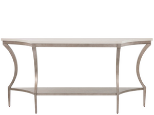 Universal Furniture Birchaven Neoclassical Console Table White Quartz Top Aged Pewter Metal Frame U550803