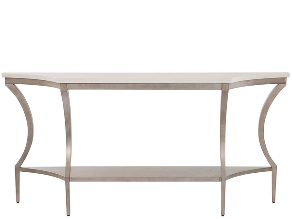 Universal Furniture Birchaven Neoclassical Console Table White Quartz Top Aged Pewter Metal Frame U550803