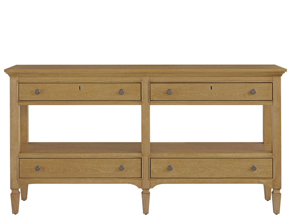 Universal Furniture Brindle Four Door Storage Console with Warm Toned Finish for Entryway or Living Room 4 Drawers U550826