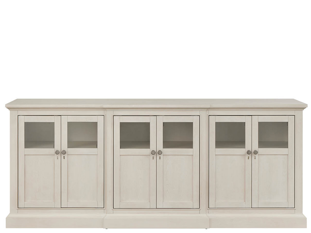 Universal Furniture Willow Finish Credenza with Led Lighting Six Doors Wire Management Living Room Storage 6 Glass Doors U550A678