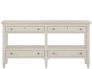 Universal Furniture Willow Neoclassical Console Table with Open Shelving for Entryway or Living Room 4 Drawers U550A826