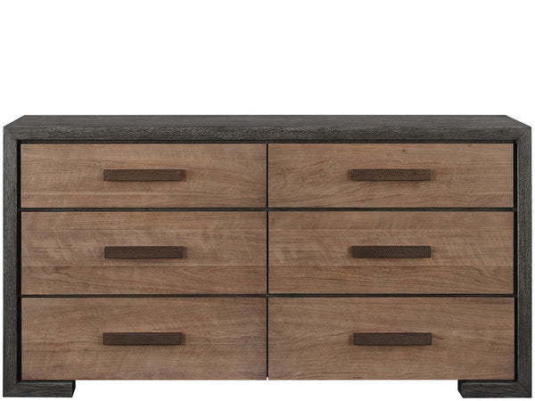 Universal Furniture Veil Six Drawer Dresser Two Tone Oak Walnut Finish with Felt Lined Jewelry Trays U560040