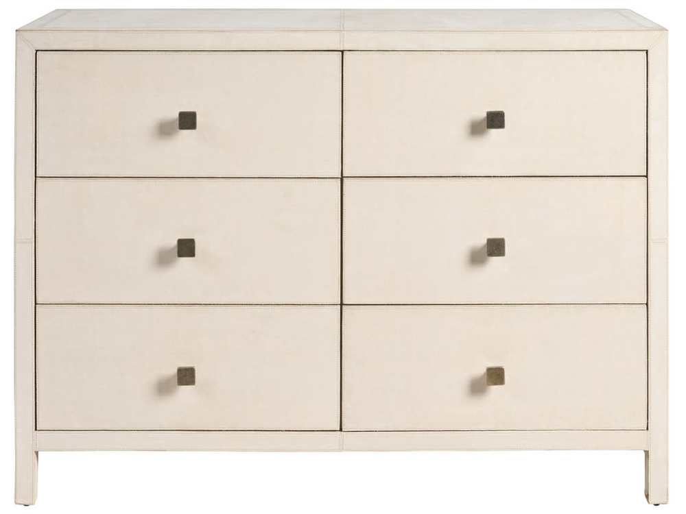 Universal Furniture Lira Leather Wrapped Six Drawer Dresser with Micro Suede Lined Bedroom Storage U560060