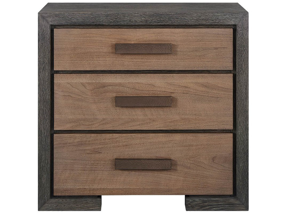 Universal Furniture Veil Oak Three Drawer Nightstand with Walnut Fronts and Built in Charging Access U560351