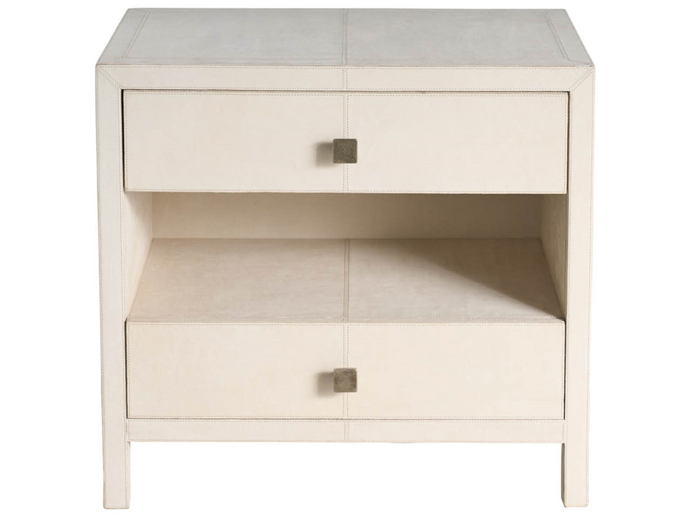 Universal Furniture Lira Leather Wrapped Nightstand with Suede Lined Drawer and Open Shelf Modern Bedroom U560355