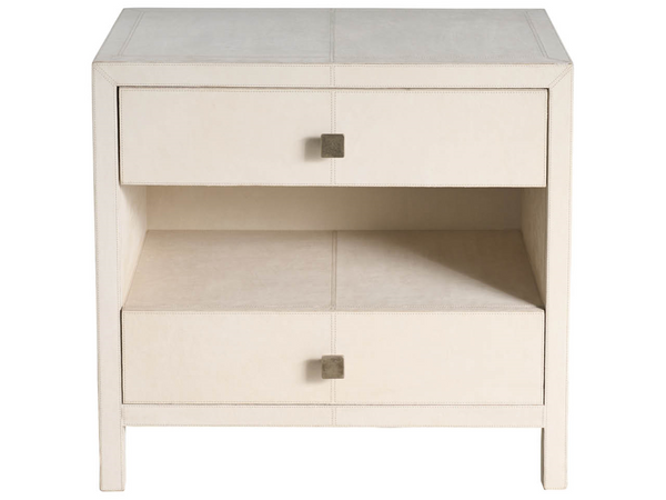 Universal Furniture Lira Leather Wrapped Nightstand with Suede Lined Drawer and Open Shelf Modern Bedroom U560355