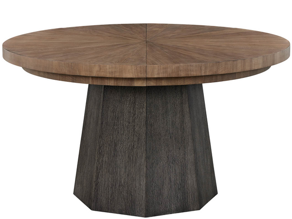 Universal Furniture Haze Walnut Veneer Round Extendable Dining Table with Two-tone Contemporary Base U560656