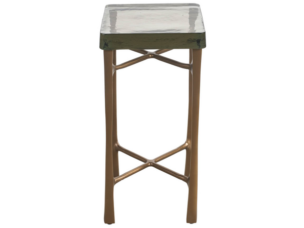 Universal Furniture Cirrus Cast Glass Top Accent Table with Antique Brass Aluminum Base for Living Rooms U560804