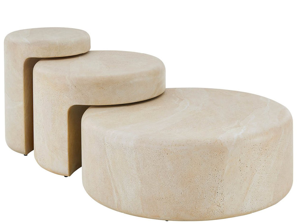 Universal Furniture Nimbus Three Piece Faux Travertine Nesting Set for Living Room or Covered Patio U560808SML