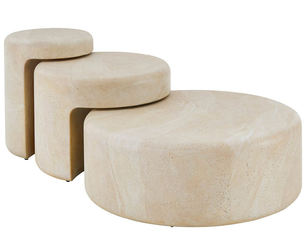 Universal Furniture Nimbus Three Piece Faux Travertine Nesting Set for Living Room or Covered Patio U560808SML
