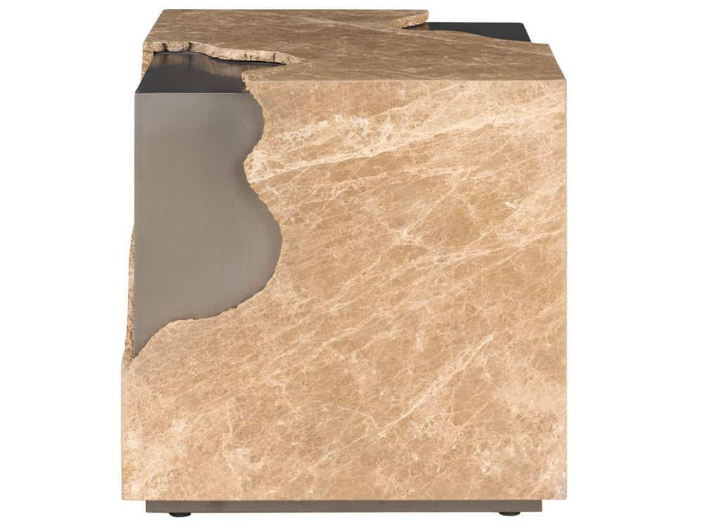 Universal Furniture Mirage Travertine Top End Table with Antique Nickel Base for Modern Living Rooms U560815