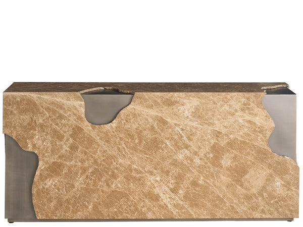 Universal Furniture Mirage Stone Top Console Table with Antique Nickel Frame for Entryway Decor U560816