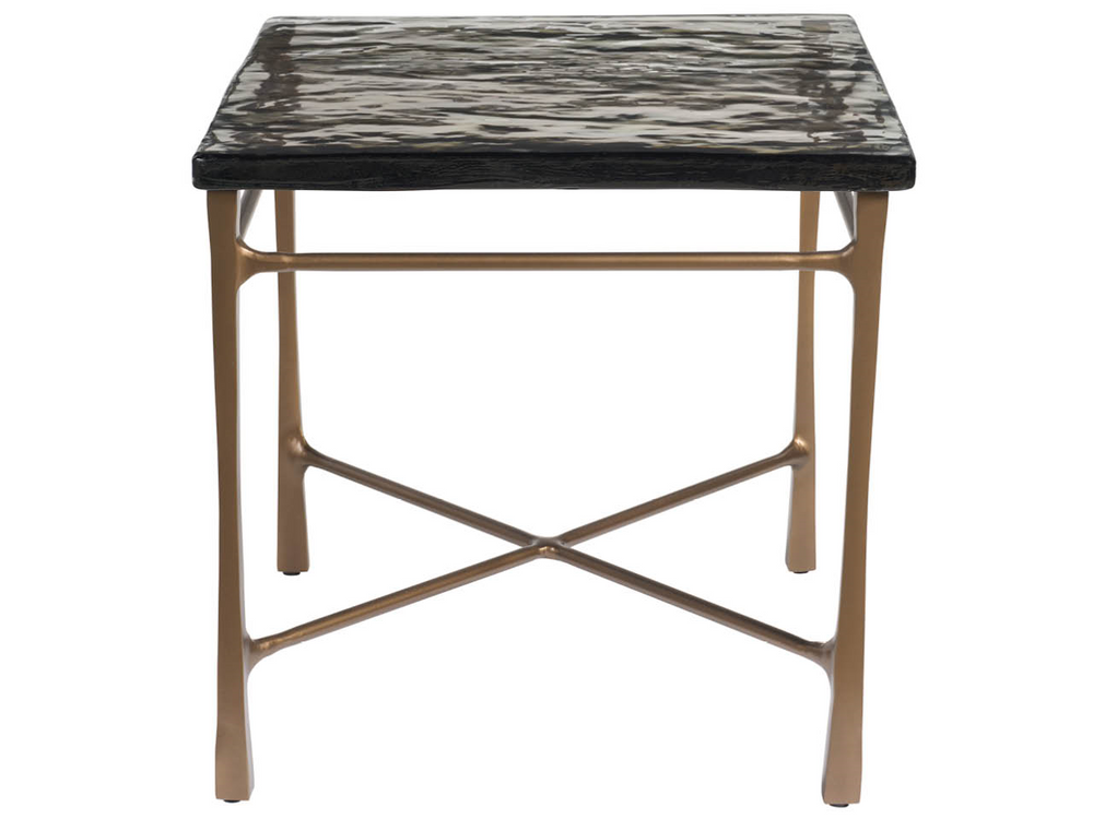 Universal Furniture Cirrus Cast Glass Top End Table Antique Brass Aluminum Base Modern Outdoor Accent U560821