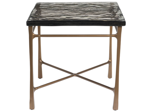 Universal Furniture Cirrus Cast Glass Top End Table Antique Brass Aluminum Base Modern Outdoor Accent U560821