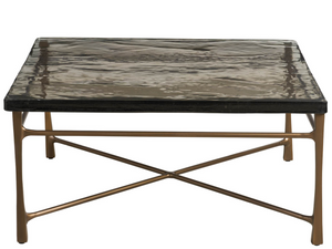 Universal Furniture Cirrus Square Outdoor Cast Glass Top Coffee Table with Antique Brass Aluminum Base U560829