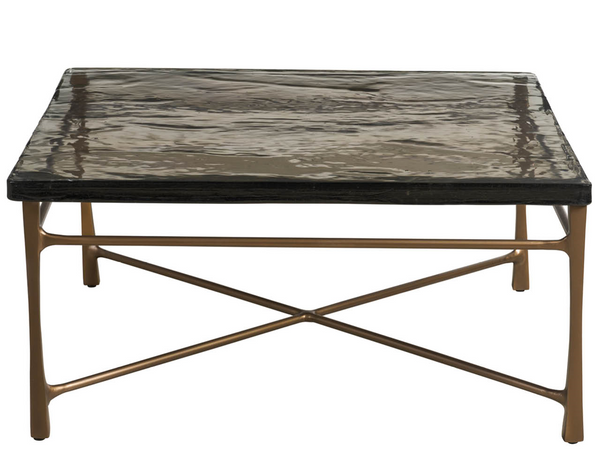 Universal Furniture Cirrus Square Outdoor Cast Glass Top Coffee Table with Antique Brass Aluminum Base U560829