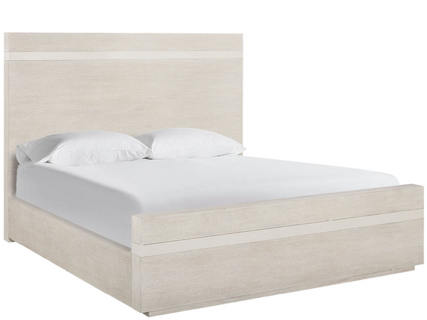 Universal Furniture Quartz Platform Bed Mist Oak and Stone Inset Panel Tall Headboard Modern Bedroom King U560A240B