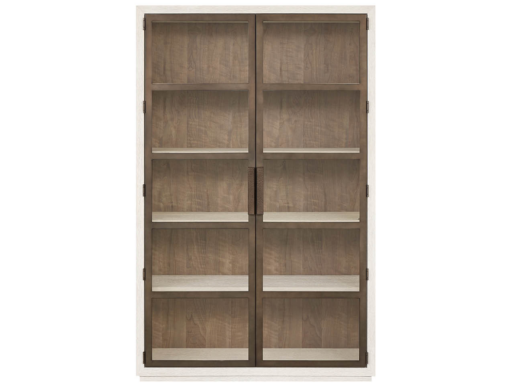 Universal Furniture Mist Oak Display Cabinet with Led Lighting Smoked Gold Accents and Walnut Back Panel U560A675