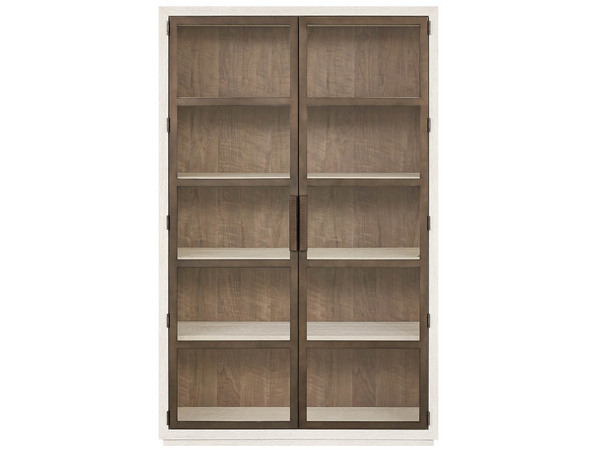 Universal Furniture Mist Oak Display Cabinet with Led Lighting Smoked Gold Accents and Walnut Back Panel U560A675